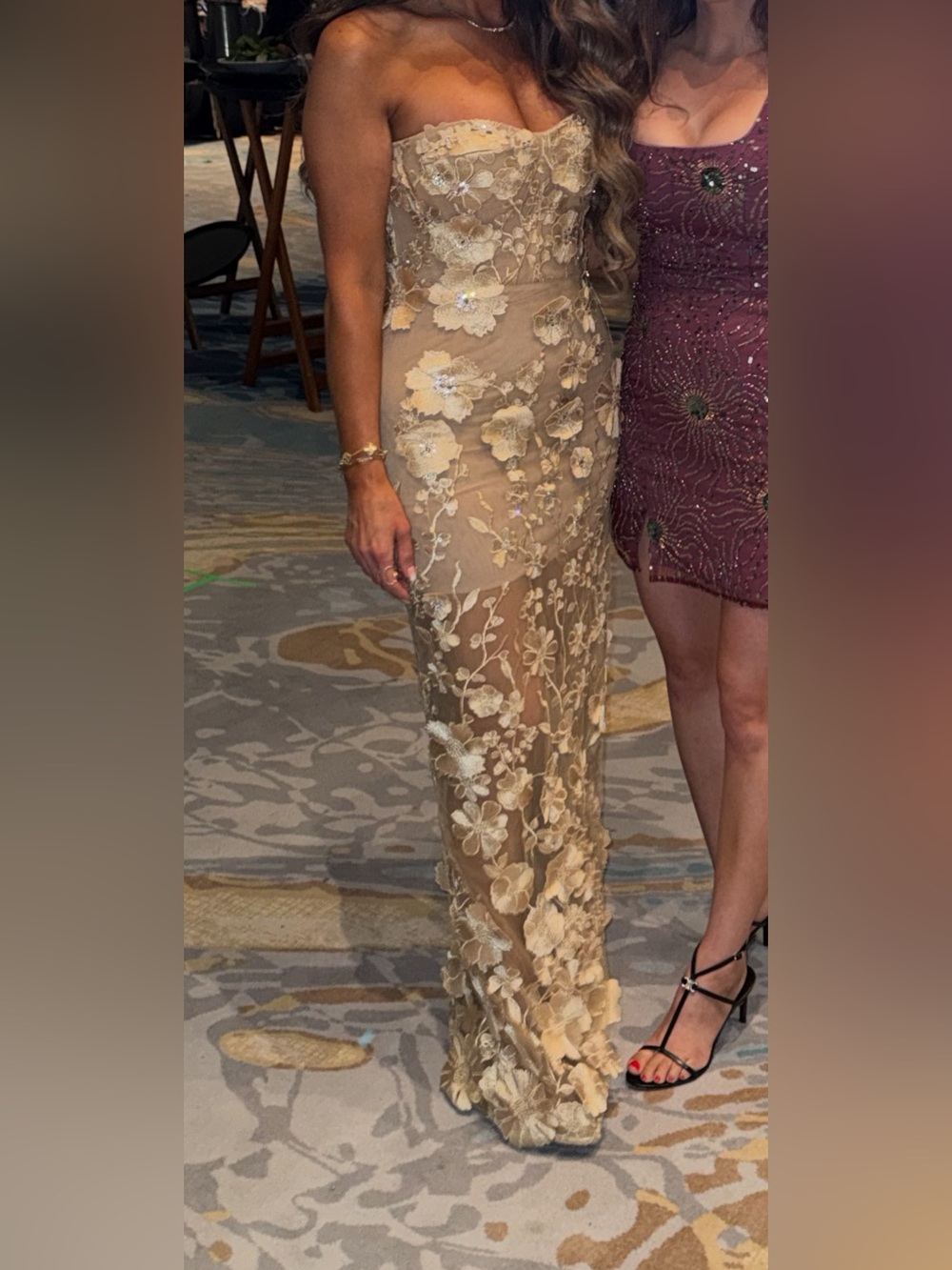 BRONX BANCO jasmine maxi dress in gold and floral size small